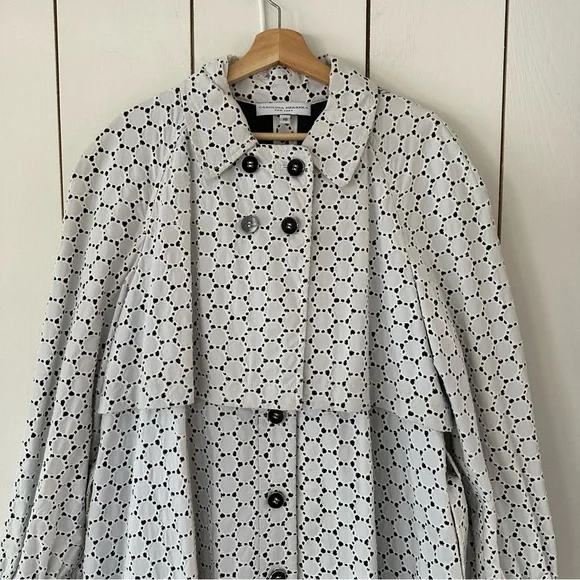 Carolina Herrera Vintage Spring Trench Coat Sz 16 White & Black Italy - Picture 5 of 14